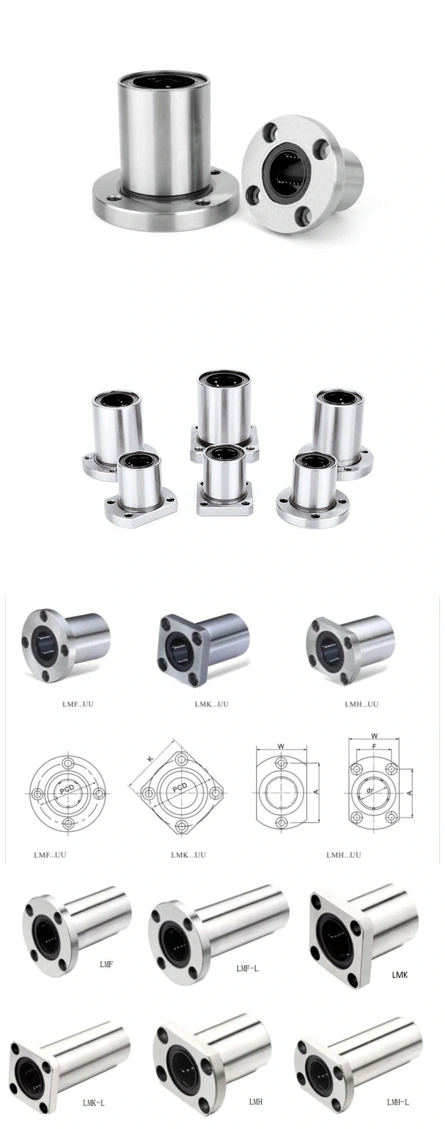 Chinese Factory Zkzf Special Linear Bearings Lme40 Lme50uu Lme60uu Linear Bearings Round/Square Base Shape Bearings